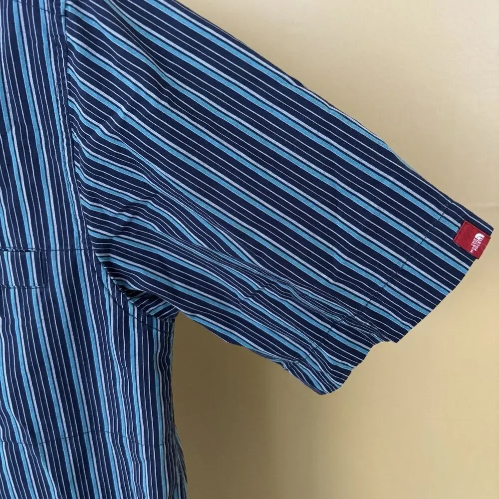 The North Face Men's Black and Blue Vertical Stripe Button-Down Shirt